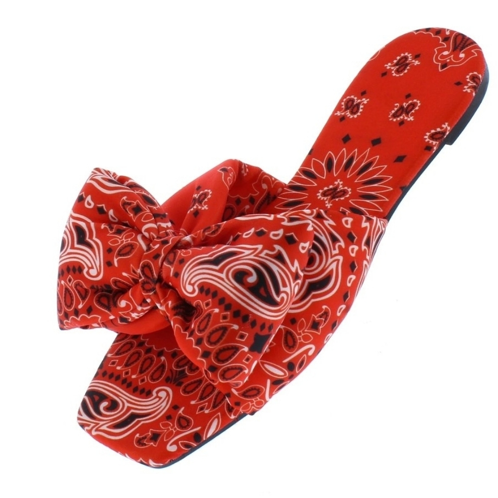Red Paisley Bow Slides